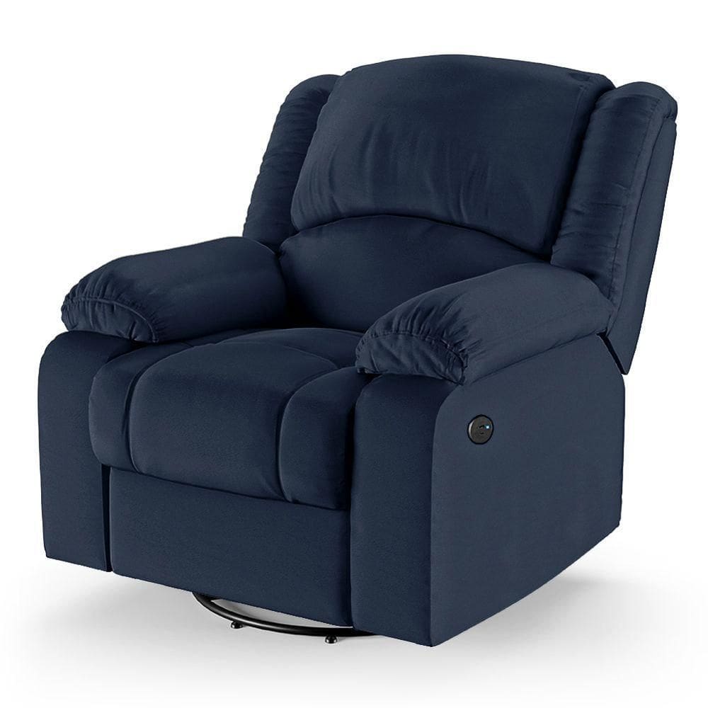 Poltrona Do Papai Reclinável Melim Glider Giratória Usb Pu Azul Fh1 - D`rossi