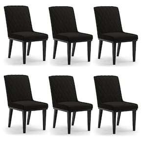 Cadeira Sala De Jantar Base Madeira Preto Kit 6 Sofia Suede D03 - D`rossi Cor Preto