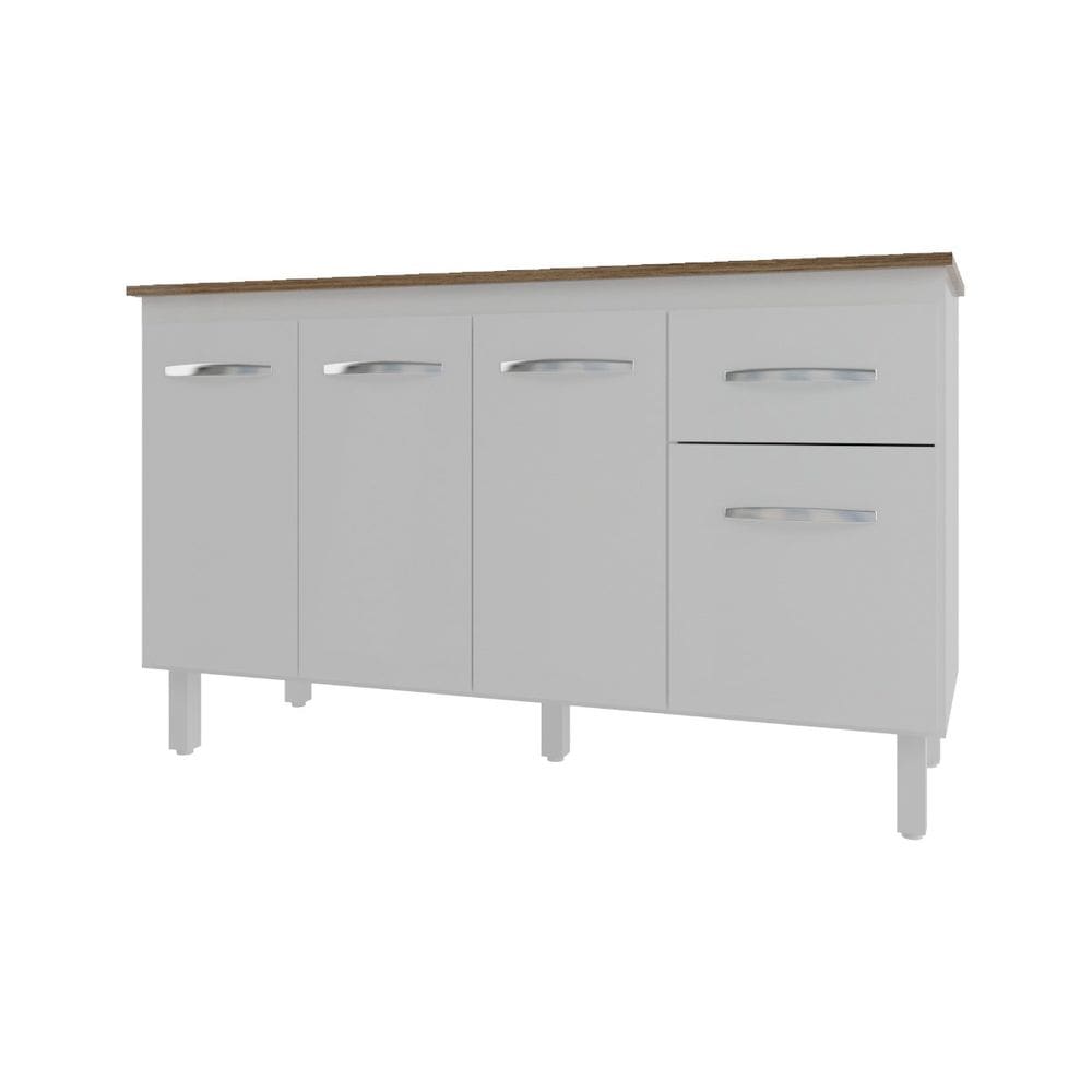 Balcão Cozinha Armário Gabinete Camila Branco Com Tampo Tampão 140 cm Mobília Decor Savana