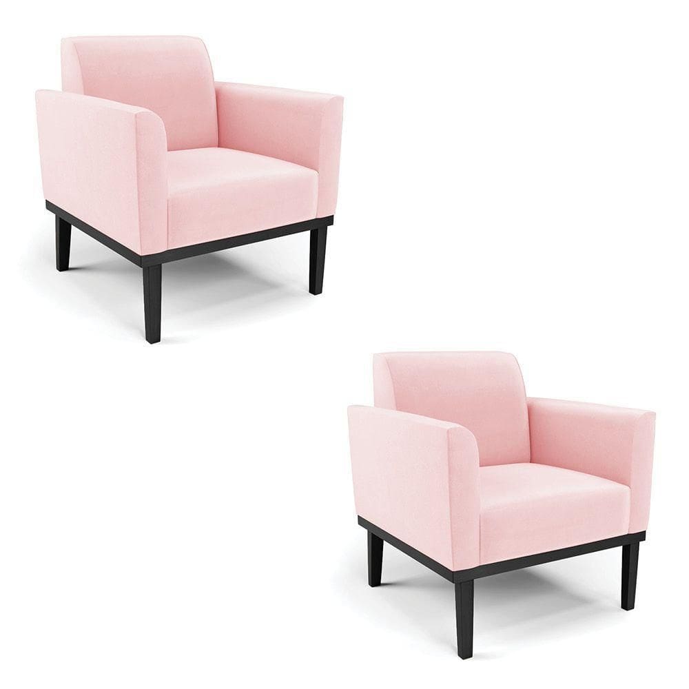 Kit 2 Poltronas Base De Madeira Fixa Preto Marisa Suede D03 - D`Rossi Rosa Bebê
