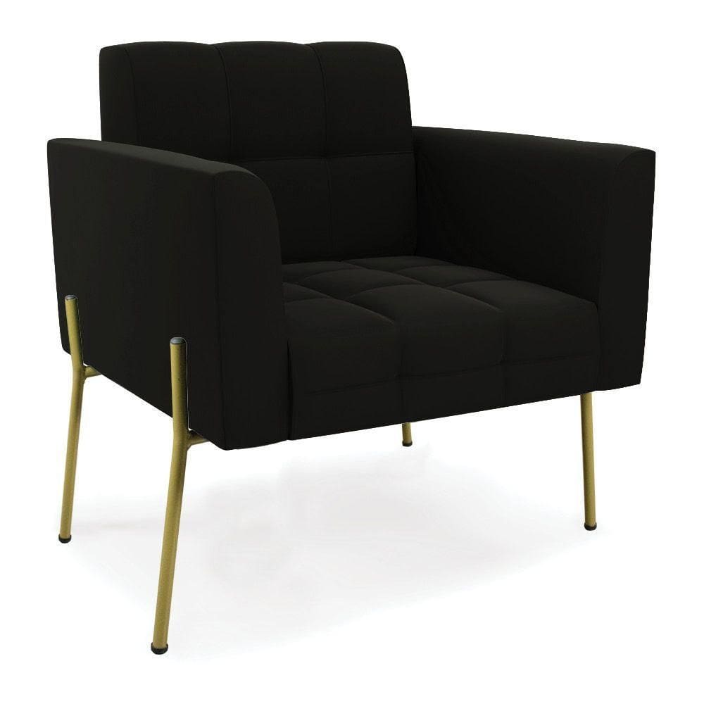 Poltrona Pé De Ferro Dourado Para Sala Elisa Suede D03 - D`rossi Cor Preto