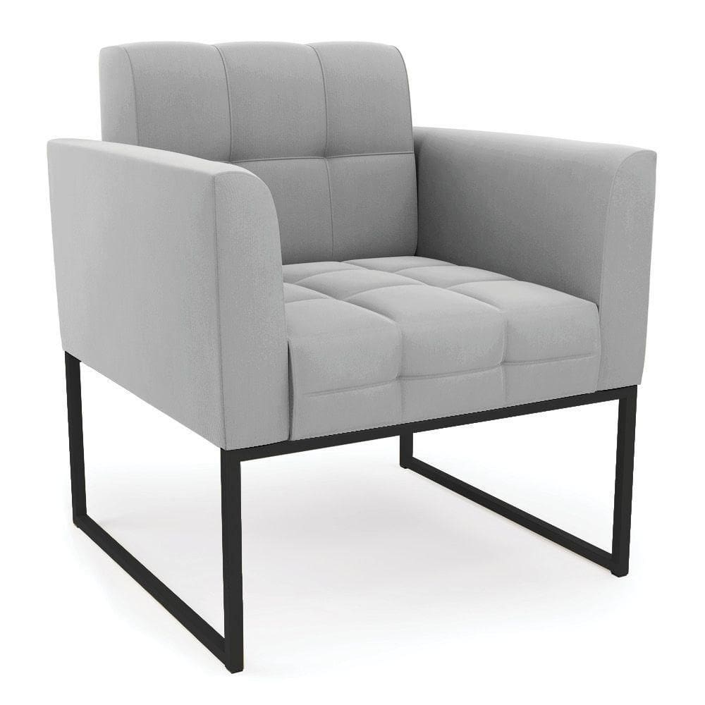 Poltrona Elisa Suede Cinza Base Metálica Industrial Preto - D`rossi