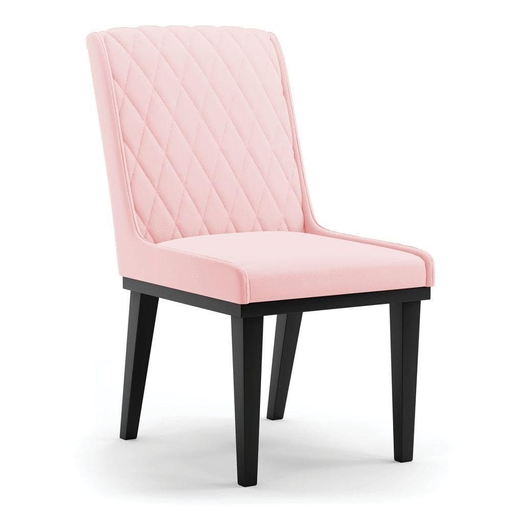 Cadeira Sala De Jantar Base Madeira Preto Sofia Suede Rosa Bebê D03 - D`rossi