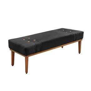 Divã Recamier Banco Base Madeira Para Quarto Gênova 160cm Veludo Preto S04 - D`rossi