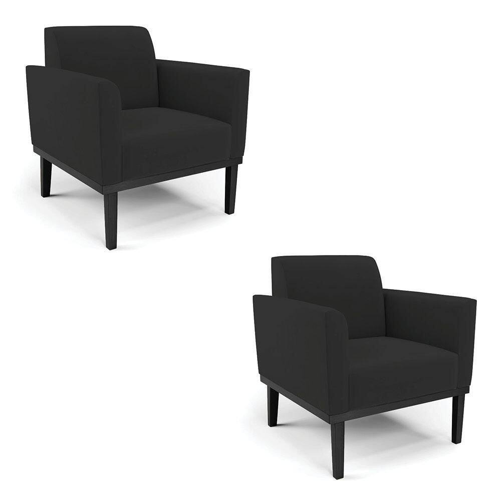 Kit 2 Poltronas Base De Madeira Fixa Preto Marisa Veludo D03 - D`Rossi Preto