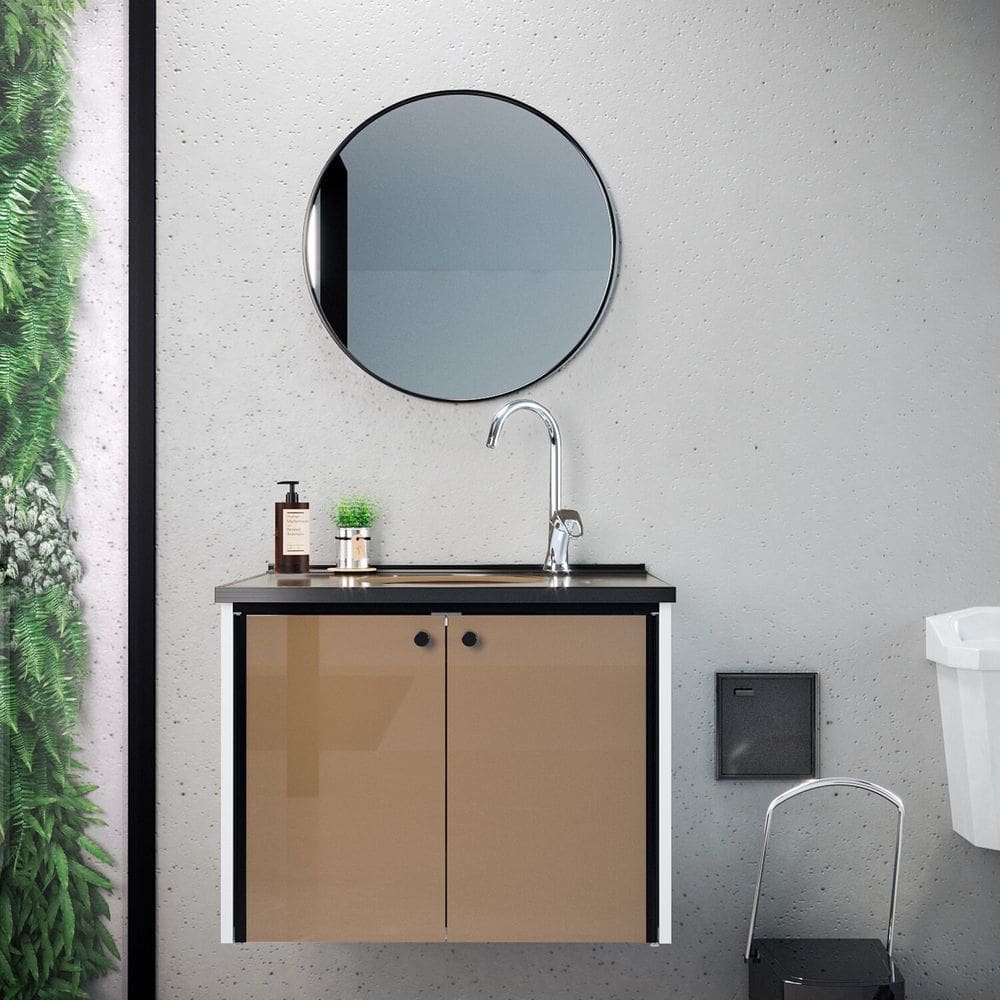 Gabinete para Banheiro 60 Cm Fenix Nero Branco/Preto
