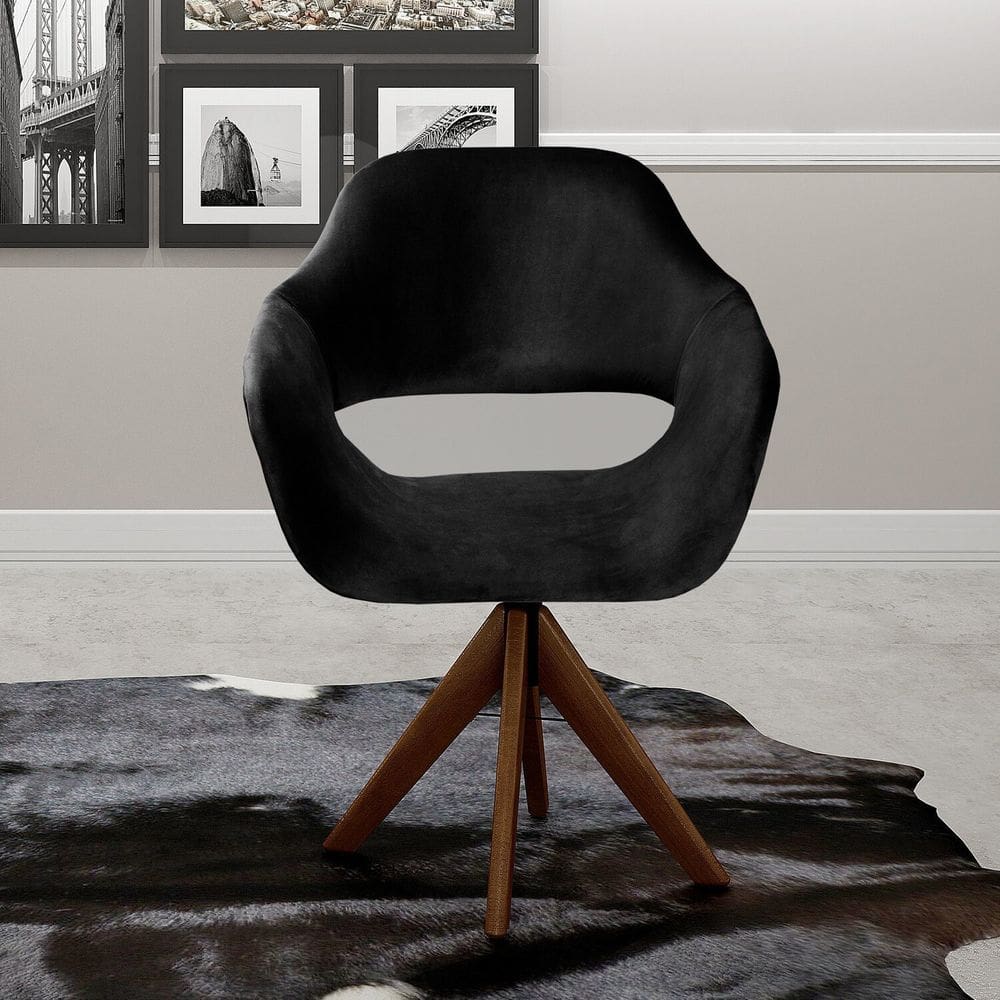 Poltrona Decorativa Zara Pé Giratório de Madeira Sala Recepção Preto