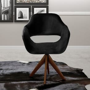 Poltrona Decorativa Zara Pé Giratório de Madeira Sala Recepção Preto