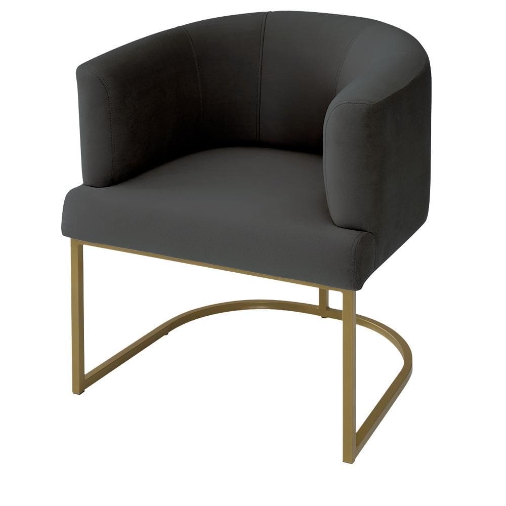 Poltrona Decorativa Arredondada Emi Base de Ferro Dourado em Veludo Estofama