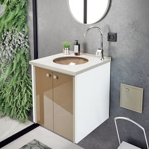 Gabinete para Banheiro 42cm Fenix Marmo Branco/Bege