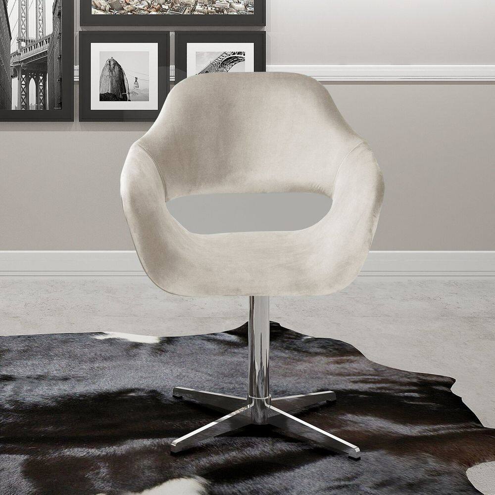 Poltrona Decorativa Zara Pé Giratório de Metal Sala Recepção Bege Claro