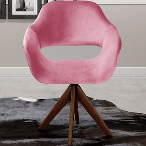 Poltrona Decorativa Zara Pé Giratório de Madeira Sala Recepção Rosa