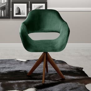Poltrona Decorativa Zara Pé Giratório de Madeira Sala Recepção Verde