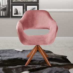 Poltrona Decorativa Zara Pé Giratório de Madeira Sala Recepção Rose