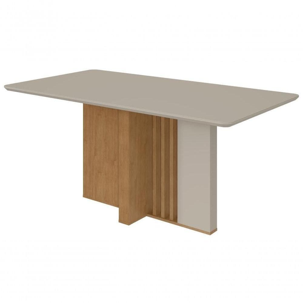 Mesa De Jantar Lopas 1,60 Astrid Com Vidro Serigrafado Amendoa Clean/off White