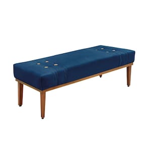 Divã Recamier Banco Base Madeira Para Quarto Gênova 140cm Suede S04 - D`rossi Cor Azul Marinho