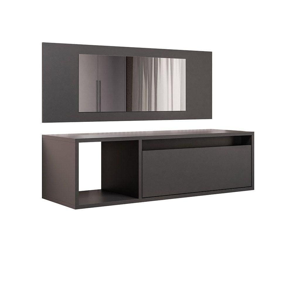 Penteadeira Camarin Suspenso Espelho 1g Nicho Quarto Mayumi 90cm Preto M12 - D`rossi