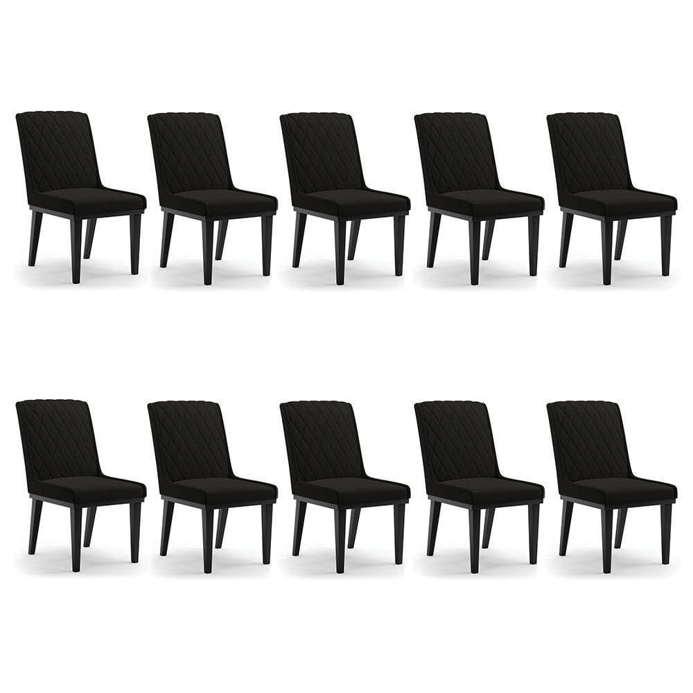 Cadeira Sala De Jantar Base Madeira Preto Kit 10 Sofia Suede Preto D03 - D`rossi