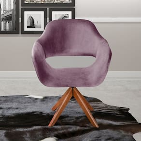 Poltrona Decorativa Zara Pé Giratório de Madeira Sala Recepção Roxo