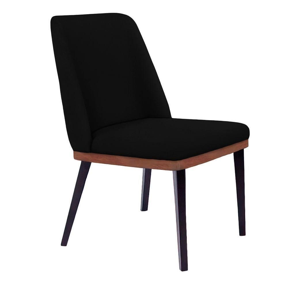 Cadeira De Jantar Bahia Suede Preto Pés Chanfrado Tabaco - D`rossi