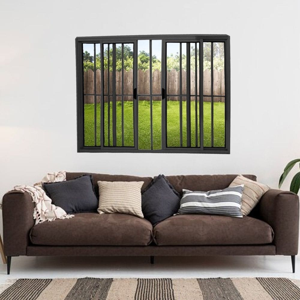 Janela Vitrô de Alumínio 4 Folhas Preto 120 x 200cm Modular C/grade Preto