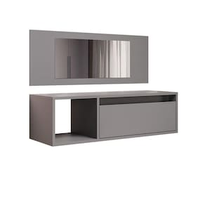 Penteadeira Camarin Suspenso Espelho 1g Nicho Quarto Mayumi 90cm Grafite M12 - D`rossi