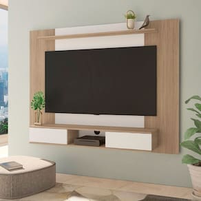 Painel 1,76 com Suporte para Tv até 75 Polegadas 2 Portas de Correr Nevada Carvalho C/Off White