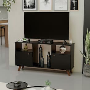 Rack para Tv até 50 Polegadas 2 Portas e Pés Retrô Preto
