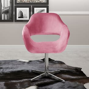 Poltrona Decorativa Zara Pé Giratório de Metal Sala Recepção Rosa