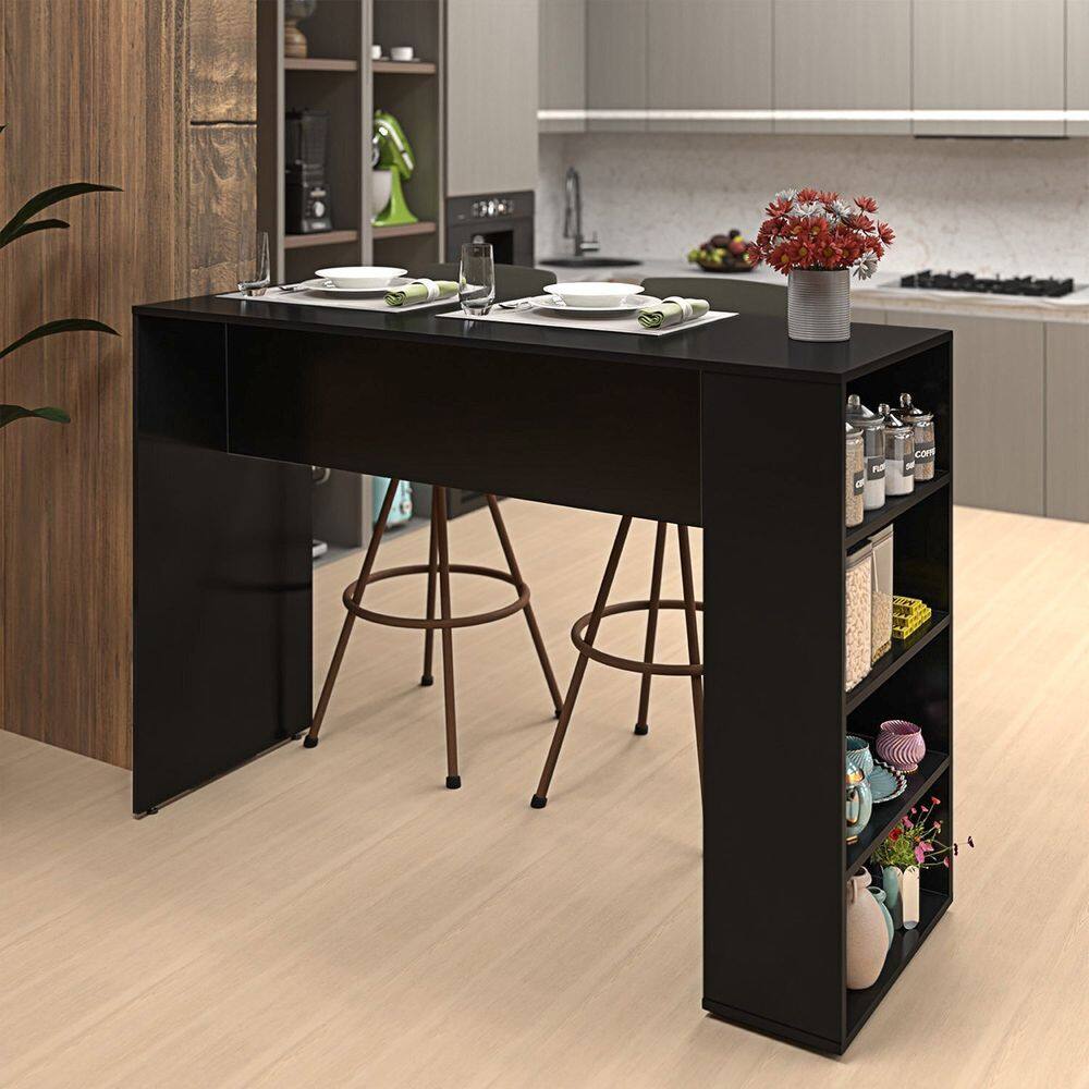 Bancada Cozinha Internacional Gourmet com Prateleiras Preto