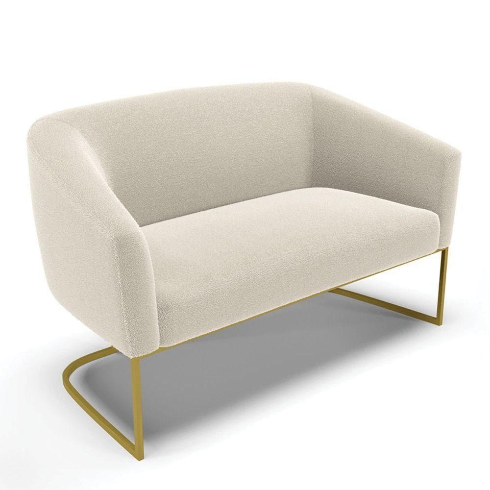 Sofá Namoradeira 2 Lugares Base Industrial Dourado Stella Bouclê Bege D03 - D`rossi