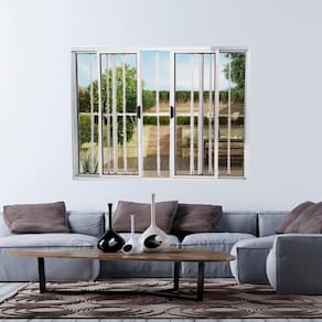 Janela Vitrô de Alumínio 4 Folhas 120 x 150cm Modular Brilhante com Grade Cinza