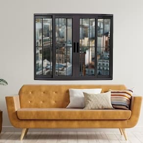 Janela Vitrô de Alumínio 4 Folhas Preto 120 x 120cm Linha 25 C/grade Preto