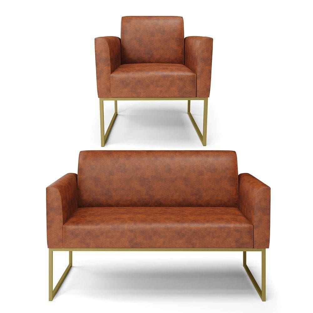 Sofá Namoradeira Com Poltrona Base Industrial Dourado Marisa Corano Nozes D03 - D`rossi