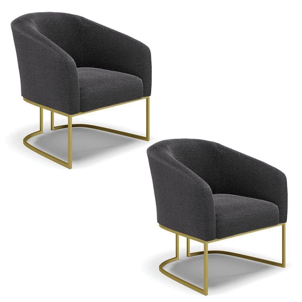 Kit 2 Poltronas Stella Bouclê Base Metálica Industrial Dourado - D`rossi Cor Grafite