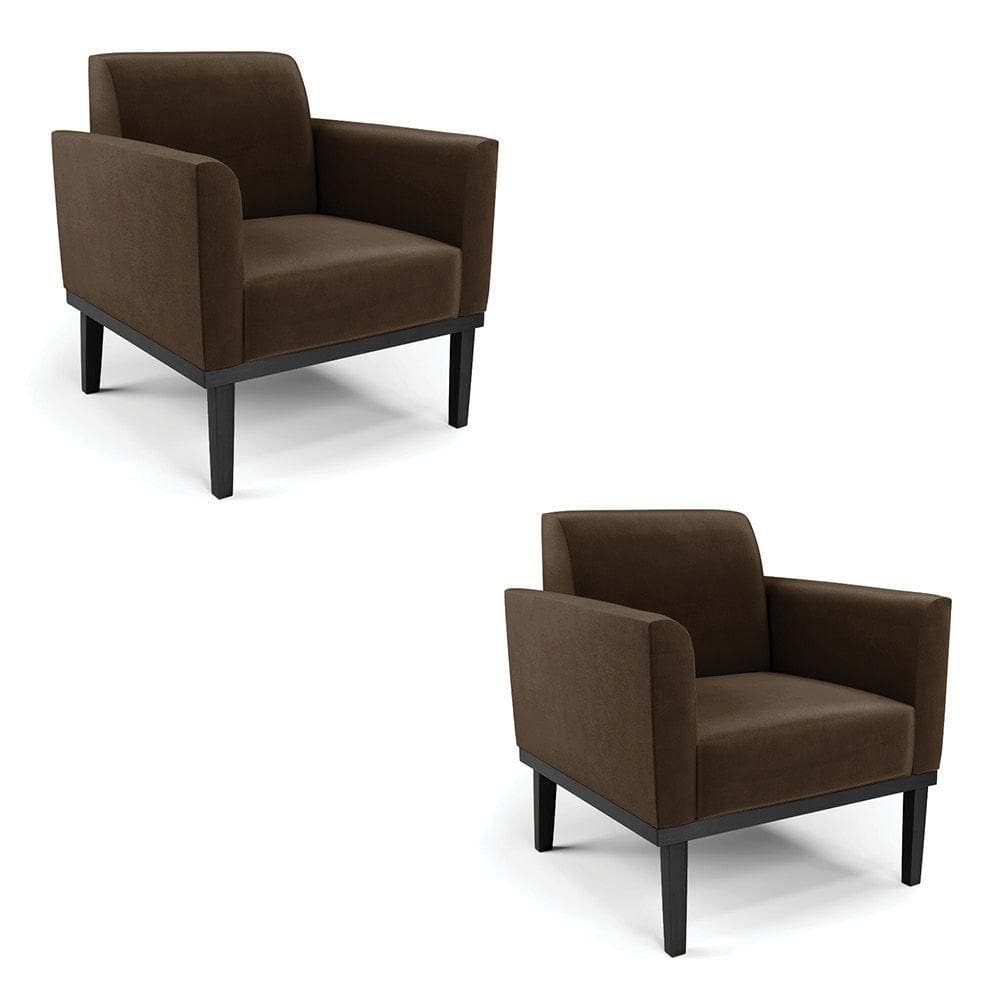 Kit 2 Poltronas Base De Madeira Fixa Preto Marisa Suede Marrom D03 - D`Rossi