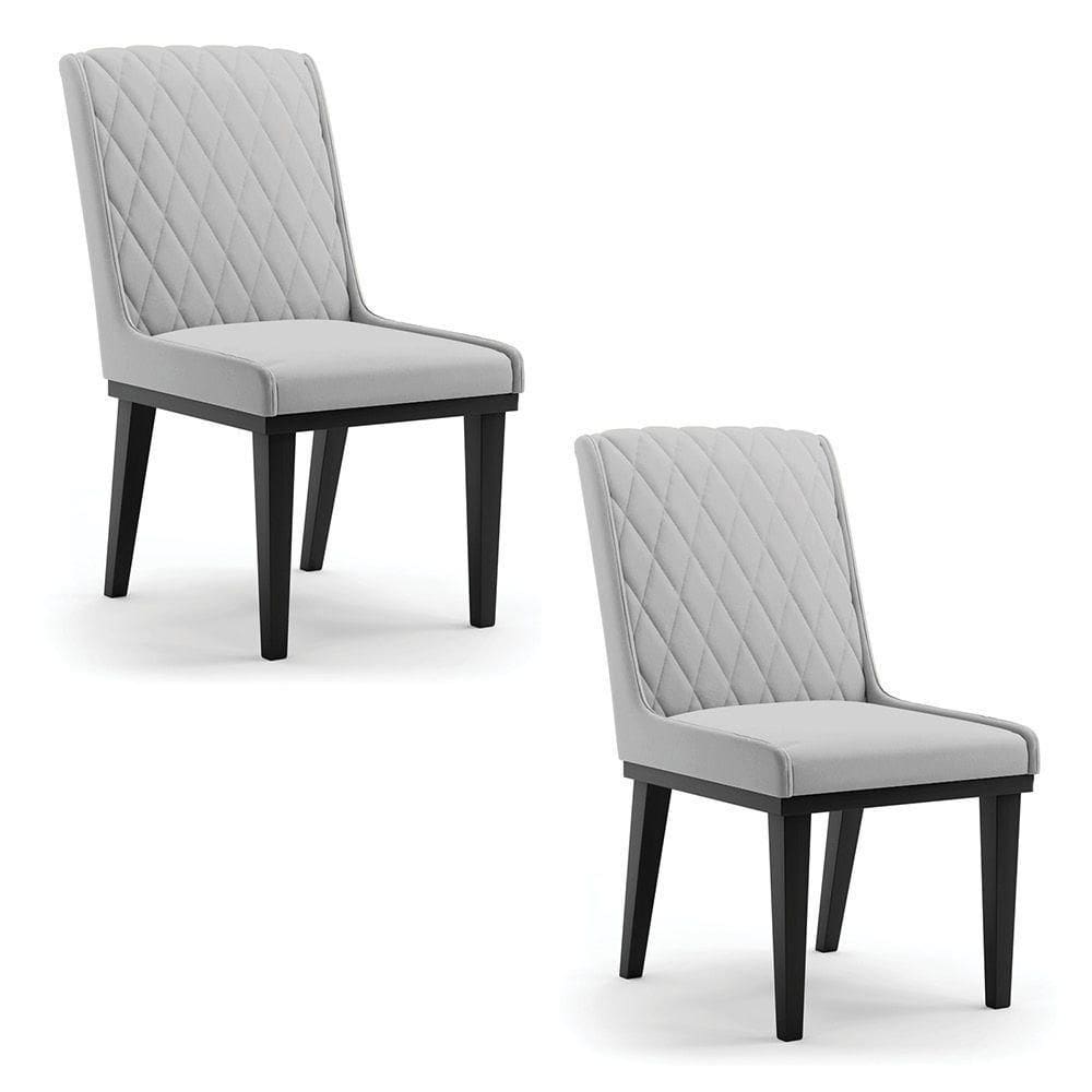 Cadeira Sala De Jantar Base Madeira Preto Kit 2 Sofia Suede Cinza D03 - D`rossi