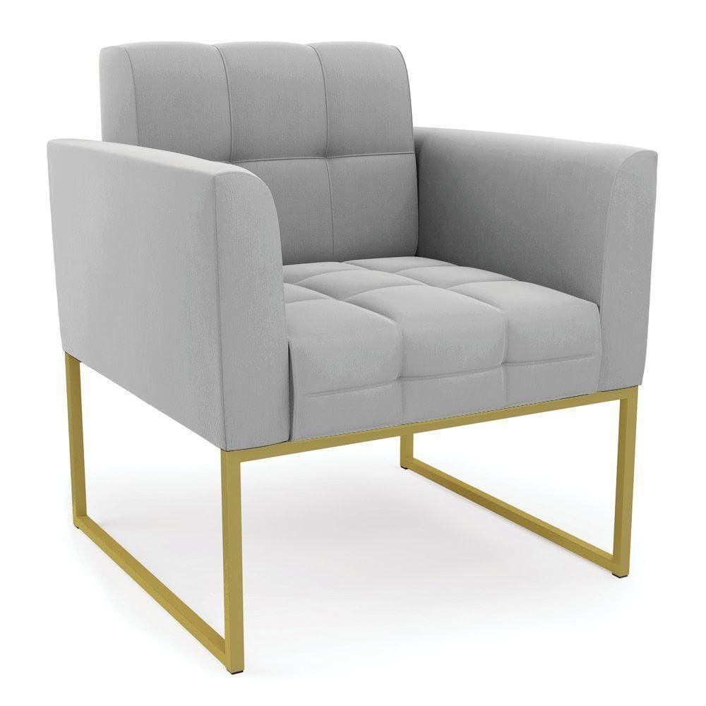 Poltrona Elisa Suede Base Metálica Industrial Dourado - D`rossi Cor Cinza