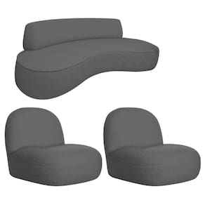Sofá Curvo 180cm 3 Lugares E 2 Poltrona Amsterdã Linho - Adj Decor Cor Cinza Escuro