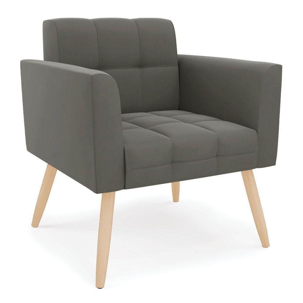 Poltrona Elisa Suede Pés Palito Natural - D`rossi Cor Grafite