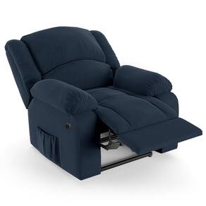 Poltrona Do Papai Reclinável Melim Power Elétrica Massagem Veludo Azul Fh1 - D`rossi