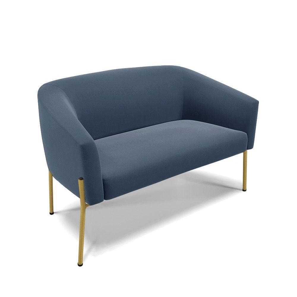 Sofá Namoradeira 2 Lugares Pé De Ferro Dourado Stella Suede D03 - D`rossi Cor Azul Marinho
