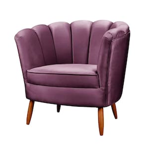 Poltrona Ariel Petala Decorativa Pés De Madeira Veludo Roxo