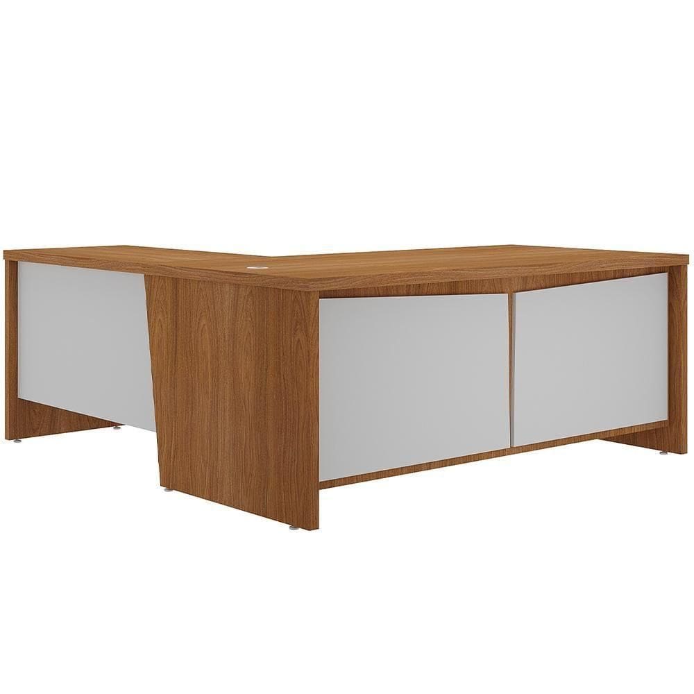Mesa Para Escritório Em L 180x190cm 2 Portas E 3 Gavetas Unik A02 Freijó Branco