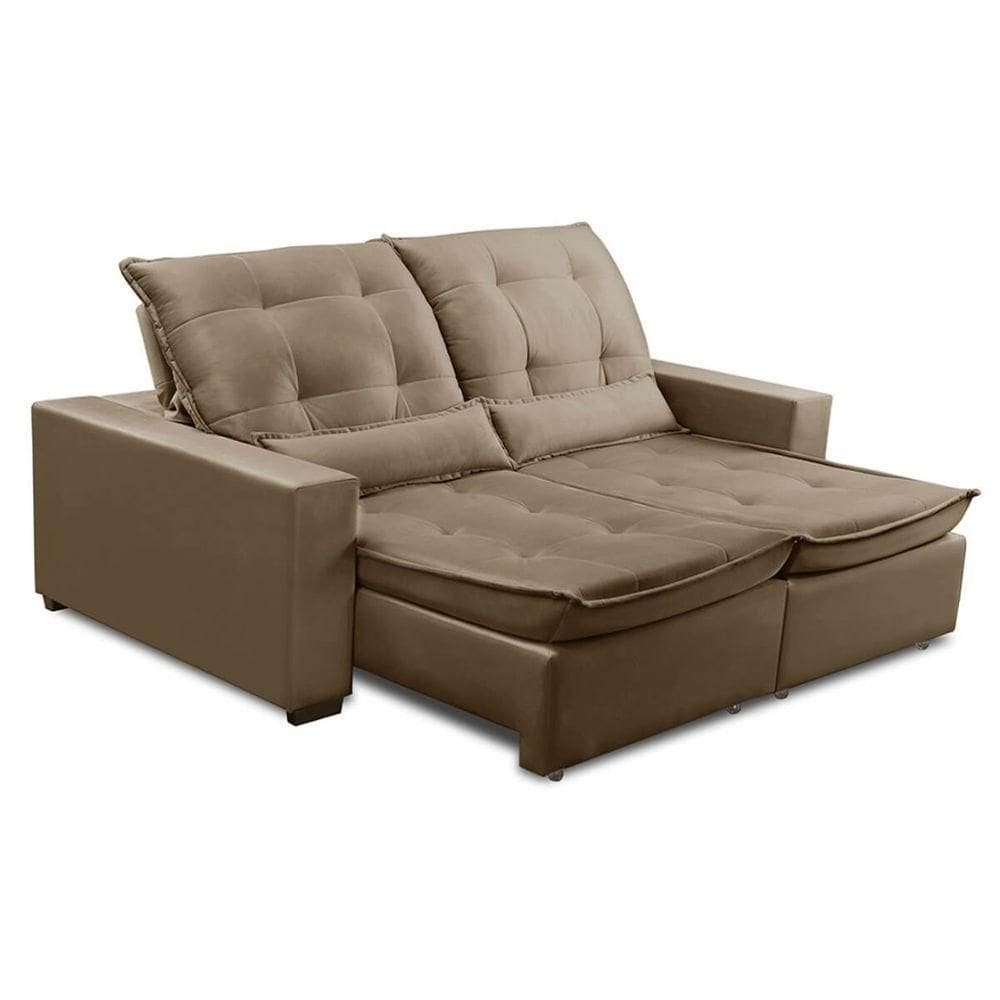 Sofa Retratil Reclinavel 2 Lugares 2,80m Atlantis Veludo Capuccino Lansofbr