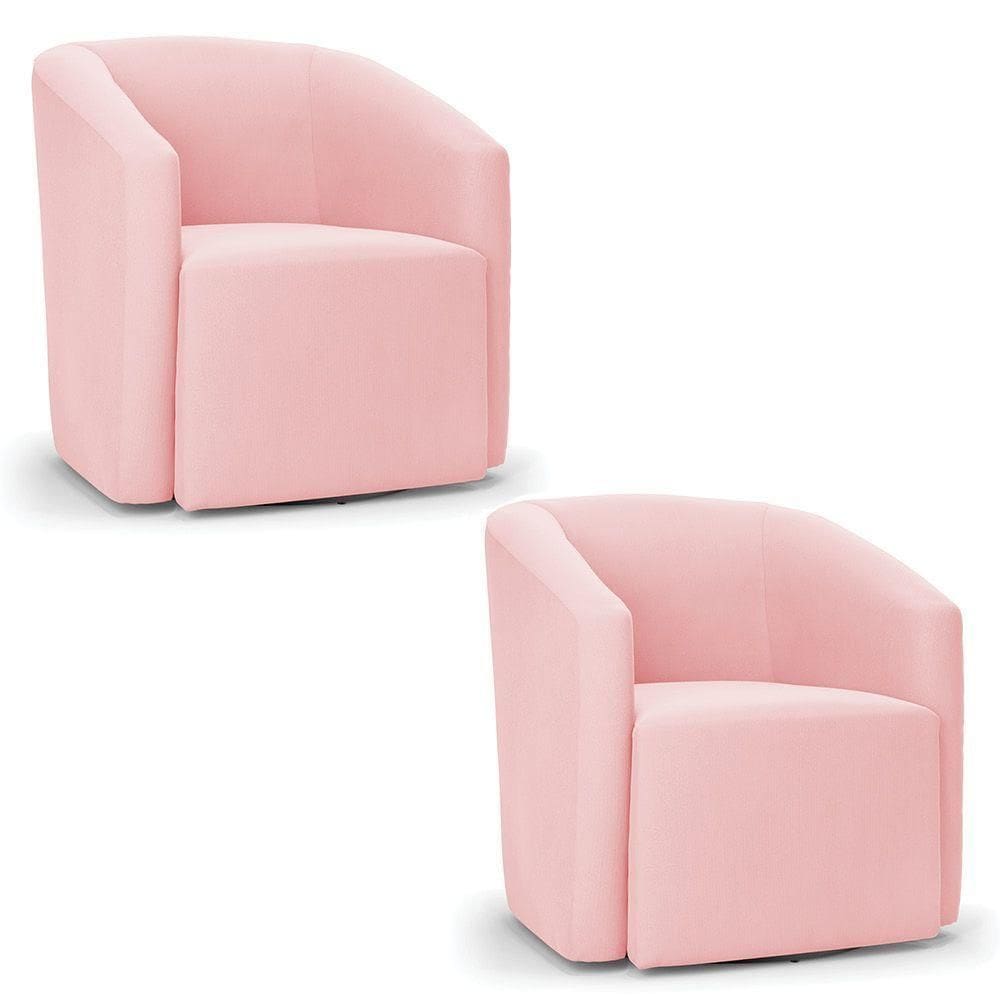 Kit 2 Poltronas Stella Max Suede Rosa Bebê Base Giratória - D`rossi