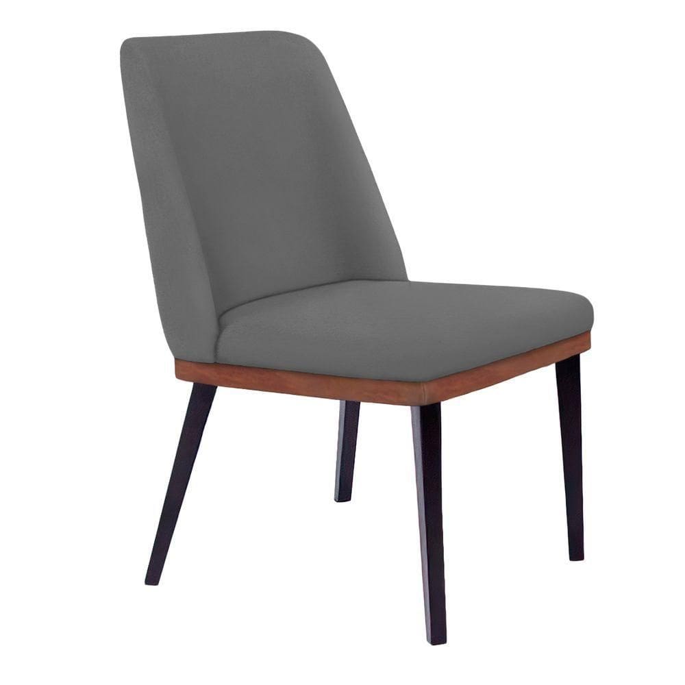 Cadeira De Jantar Bahia Suede Cinza Pés Chanfrado Tabaco - D`rossi