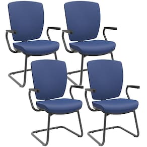 Kit 04 Cadeiras De Escritório Fixa Executiva Office Preto Slim Alta Flexi P03 Vinil Azul