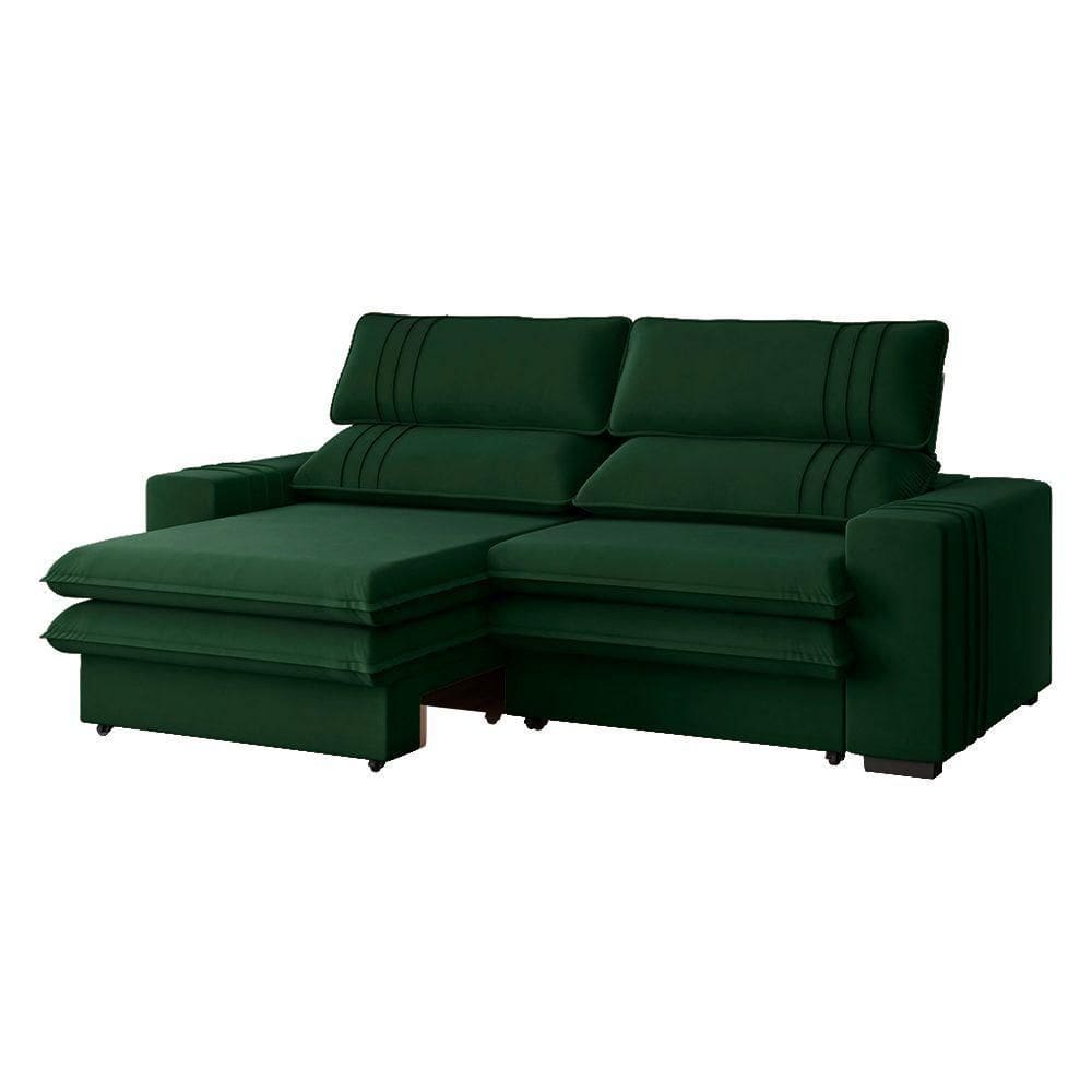 Sofá 2 Lugares Retrátil Noruega 230 Cm Veludo Verde Militar Pés Tabaco - D`rossi