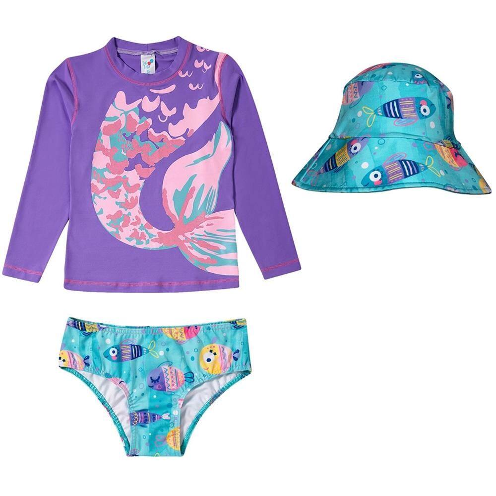 Kit Praia Camiseta Manga Longa + Calcinha + Chapéu Tip Top Lílas 2535145K